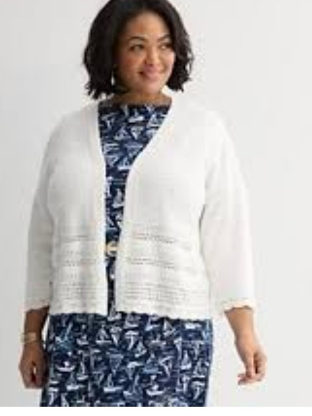 croft & barrow Cream Open-Front Crochet Cardigan